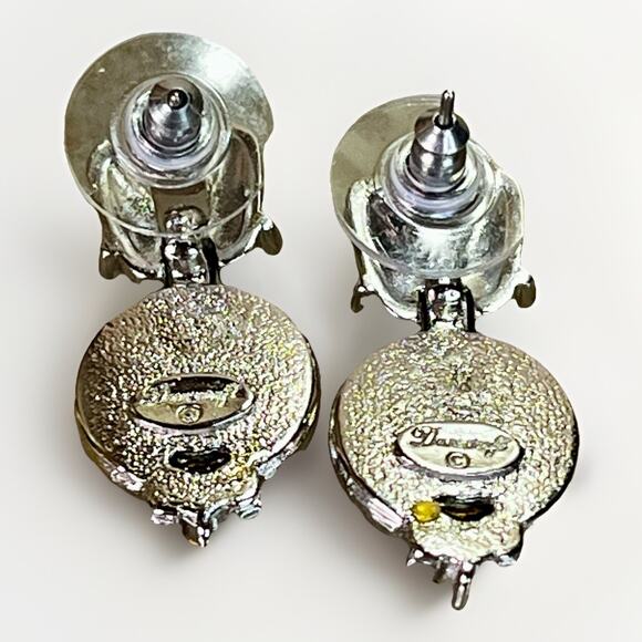 VTG Danecraft Gold and Silver Tone ROMAN COIN Clear Crystal Dangle Drop Earrings - Picture 6 of 12